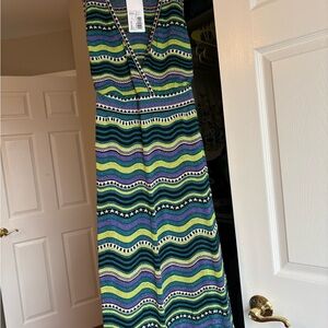 Missoni Metallic Crochet Multicolor Wavy Knit Maxi Dress in Teal | NEW W/ TAGS